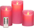 3" x 4" 5" 6" Set of 3 Flickering Flameless Candles Battery Operated Pillar Real Wax Electric LED Candle Set with Remote Control and Timer (Pink)