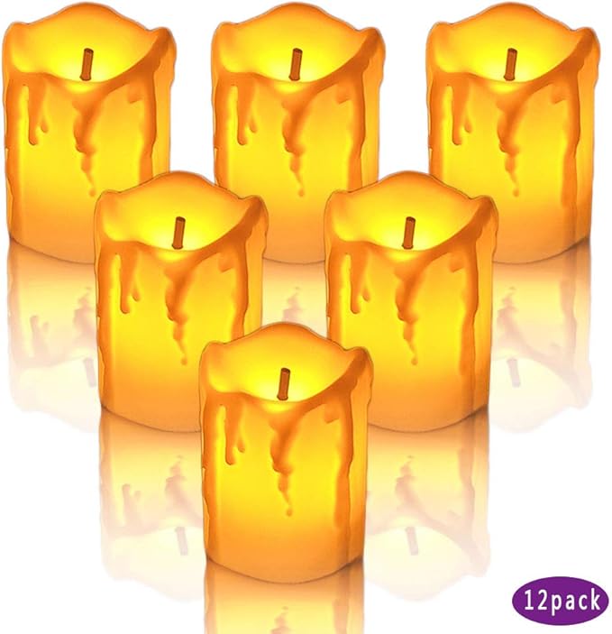 YASENN Led Tea Lights Candles Battery Operated Candle LED Flameless Candle Drips Votive Candle Fake Candles for Halloween Thanksgiving Christmas Decorations(1.5"x2" 12pack)