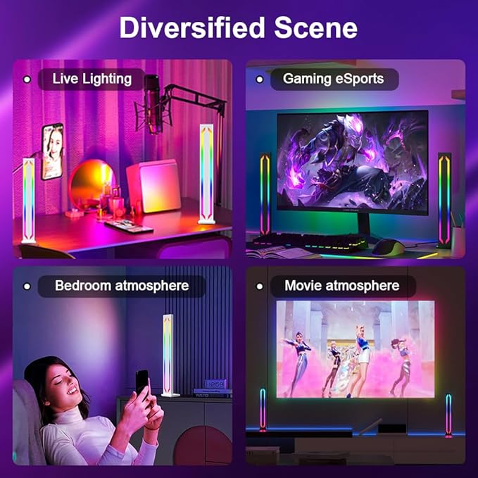 Smart LED RGB Ultra Slim Lamps, Metal Aluminium Housing with App Control and Music Sync Rhythm Mode, Warm Mood Lighting for Desktop Gaming, PC, TV, Room Decoration