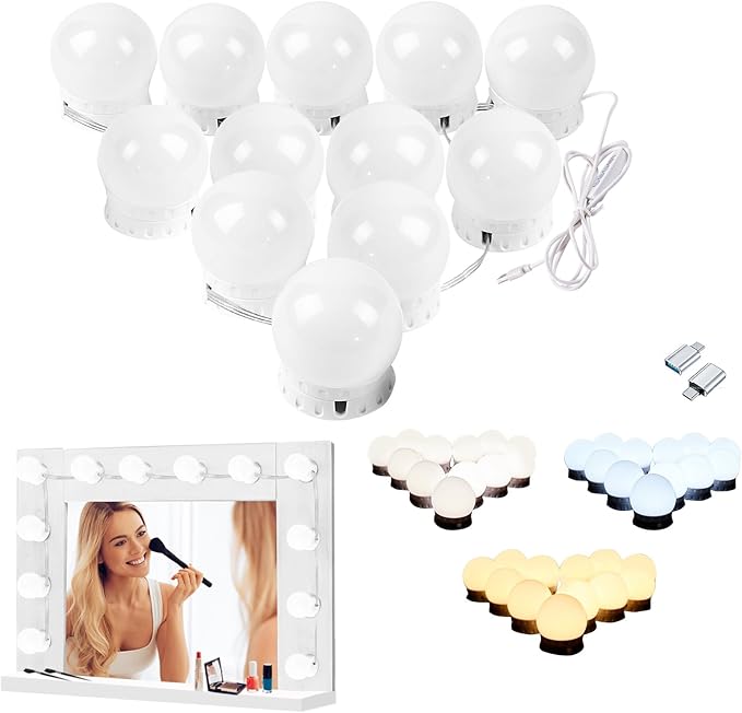 LED Vanity Lights for Mirror, High Brightness LED Chip, Hollywood Style Vanity Light with 14 Dimmable Bulbs, Adjustable Color & Brightness, USB Cable, Mirror lights for Makeup, lighting and Decoration