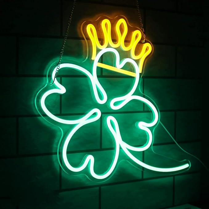 Clover Neon Sign for Wall Decor Dimmable Pink Neon LED Lights Signs for Bar Man Cave Neon Light Up Signs for Bedroom Pub Bar Accessories Decorations Aesthetic Birthday Neon Sign Gifts