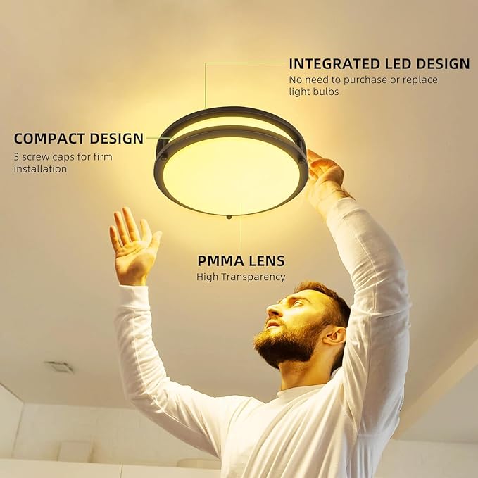 hykolity 10 inch Flush Mount LED Ceiling Light Fixture, 17W 1100lm, 2700K/3000K/3500K/4000K/5000K Adjustable Ceiling Lights, Oil Rubbed Bronze Saturn Dimmable Lighting for Hallway Bathroom - 2 Pack