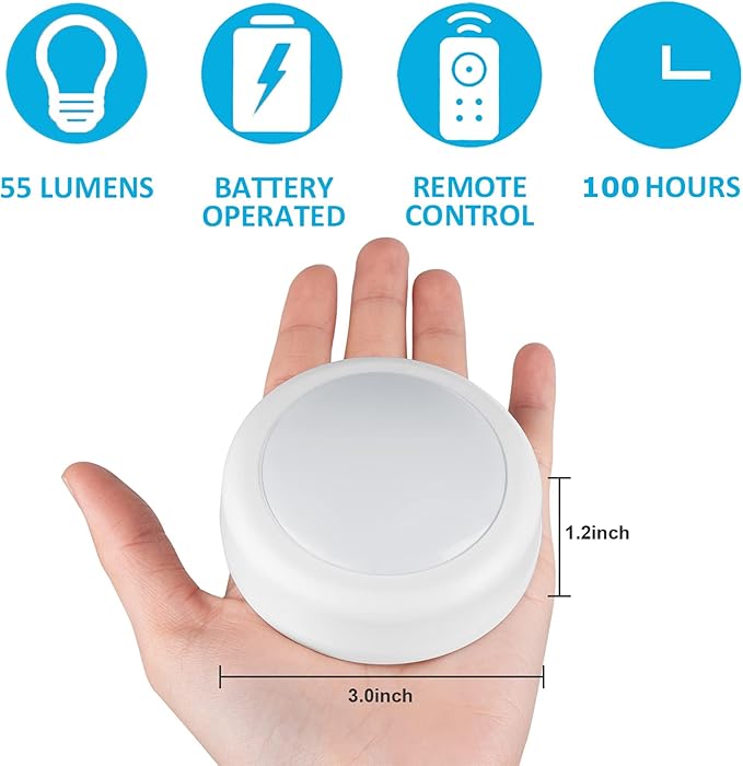 BLS Wireless LED Puck Lights with Remote Control, AA-1030 Battery Operated Lights with 3 AA Batteries, Stick on LED Under Cabinet Lighting with Timer& Dimmable, Cool White and Warm White (3 Pack)