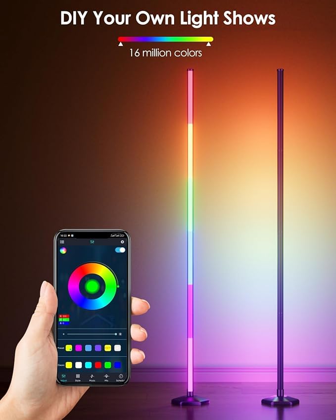 Corner Floor Lamp 2 Packs, Compatible with Alexa & Google Home, Smart RGB LED Corner Lamp with Music Sync 16M Colors 68+ Scene, APP and Remote Control, Ambient Lighting for Bedroom Living Gaming Room