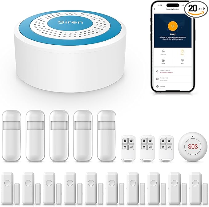 PGST Wireless Home Alarm System,Smart Home Security System with Instant Tuya App Alerts,DIY Door Alarms Kits Siren Hub with Door/Motion Sensors,Remote,Work with Alexa/Google Assistant for Apartment