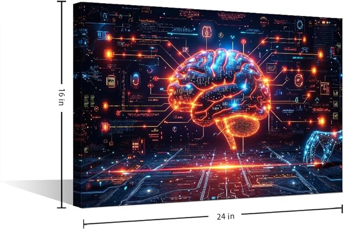 TUMOVO Artificial Intelligence Paintings Wall Decor Robot Brain Posters for Room Digital Brain Canvas Wall Art for Living Room Bedroom AI Picture Modern Artwork Home Decor 16" Wx24 Hx1 Panel