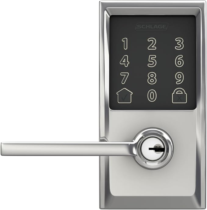 Schlage Encode Smart Wi-Fi Lock with Lever Handle, Touchscreen Keypad, Keyless Entry Door Lock, App Control, Alexa, Google Home and Airbnb Compatible, Bright Chrome, FE789WB CEN 625 LAT