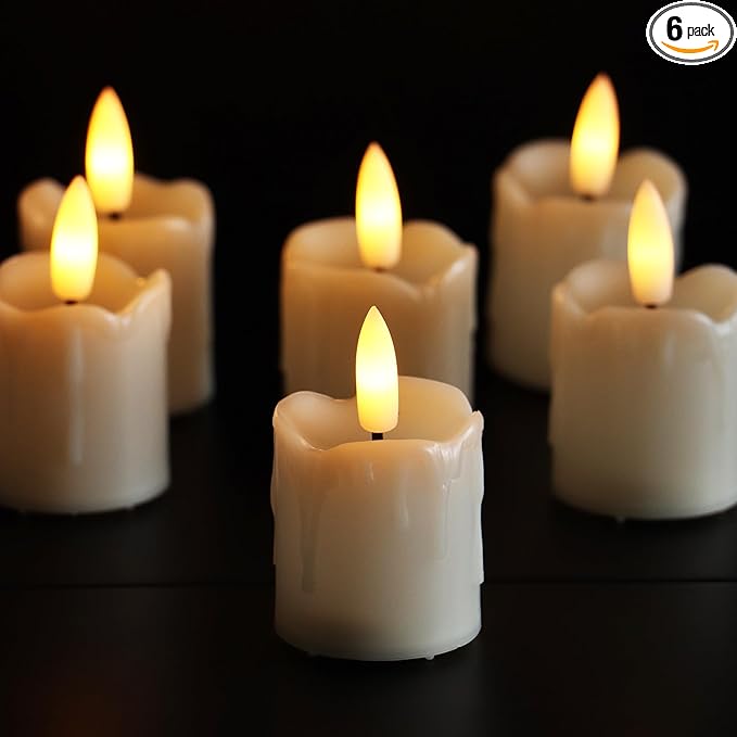 CANDLE CHOICE Battery Operated Flameless Votives with Auto Daily Cycle Timer Realistic Black Wick Electric LED Candles for Wedding Party Holiday Halloween Christmas Decorations 6 Pack Batteries Incl.