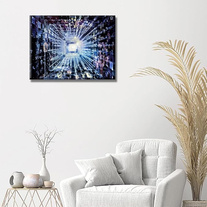 LSIUHWUWI Wall Decor Central Computing Machine Concept Wall Pictures for Living Room AI Canvas Wall Art Modern Wall Painting 1 Panel Wall Art Canvas Posters and Prints Framed Ready to Hang 12X16 INCH
