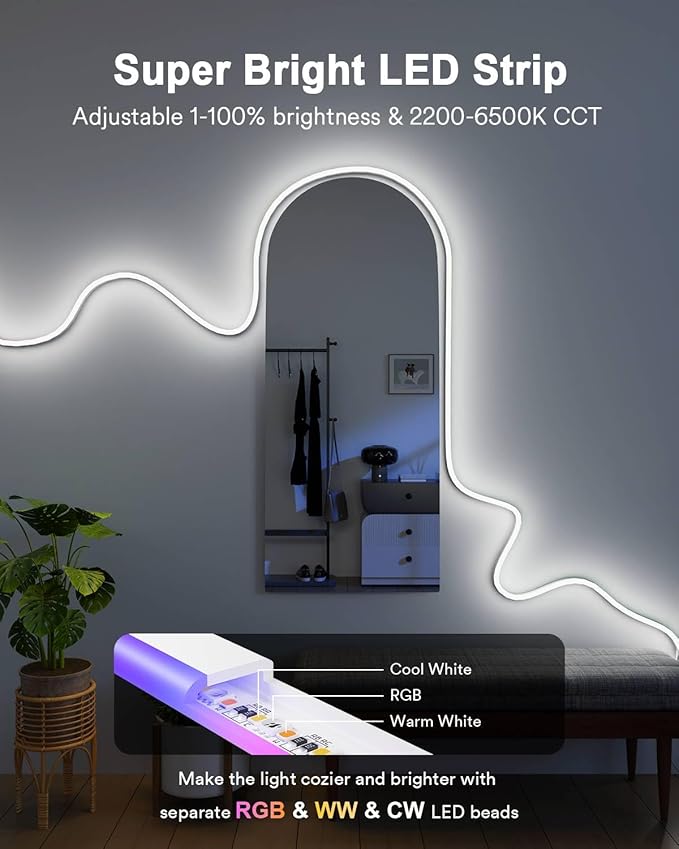 Lumary Smart RGBAICW Neon Rope Lights Indoor, 16.4ft Led Strip Light Works with Alexa/Google Assistant, Warm White to Cool White Rope Light for Bedroom Wall Decor, Halloween, Christmas, 180LEDs/m