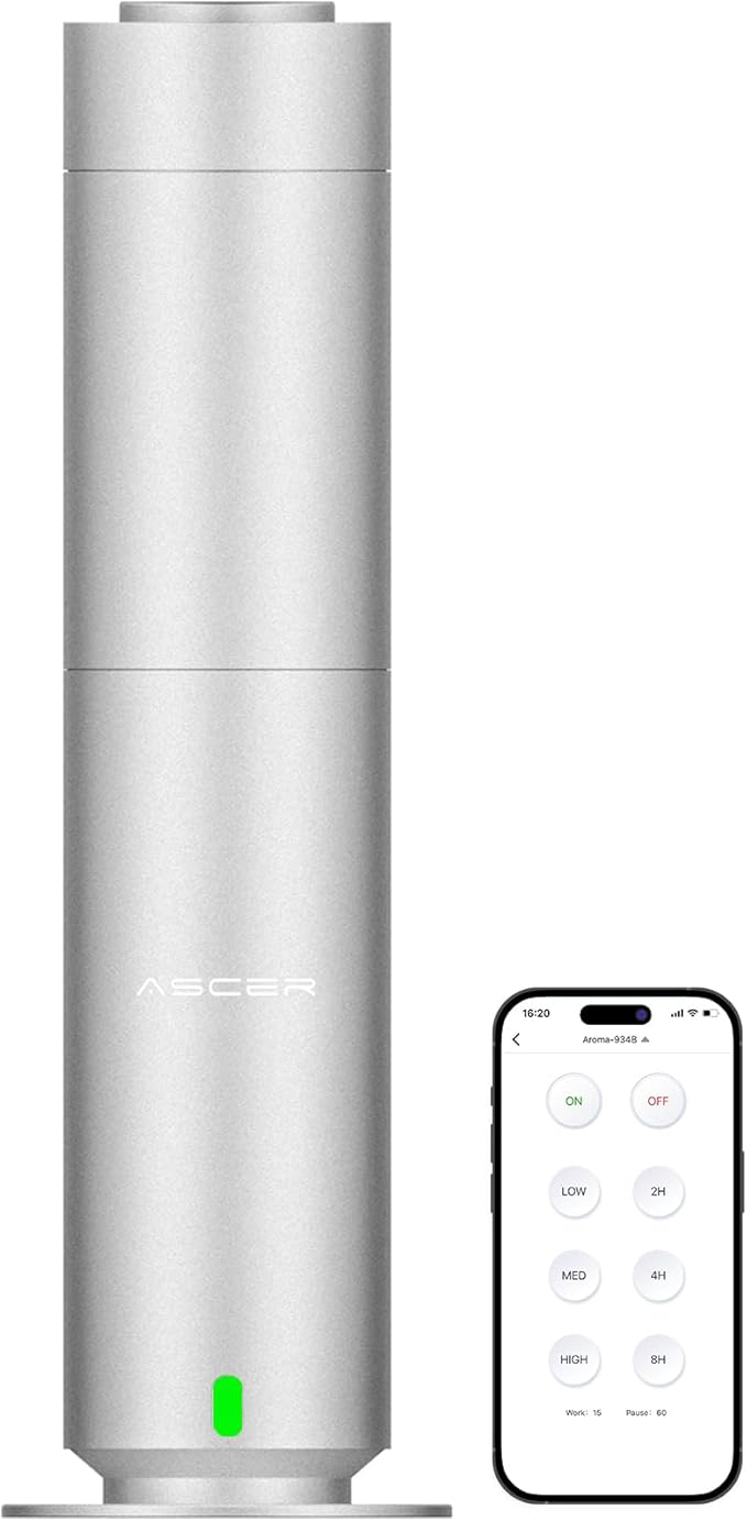 Diffuser - Hotel Scent Diffuser Machine - Remoter & APP Control - Studio Scent Diffusers for Whole House - Scent Air Machine for Home - Waterless Essential Oil Diffusers for Large Room,Office - Silver
