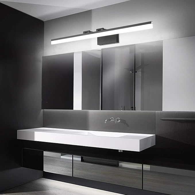 SOLFART Modern Bathroom Light Fixtures 39.3Inch Modern LED Vanity Lights Above Mirror Fixture Acrylic Black Light Strip