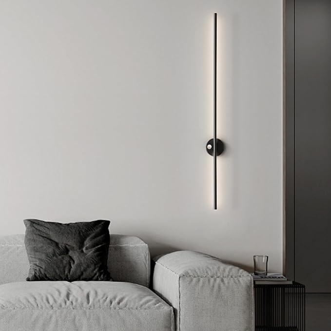 LED Long Strip Wall Lights with Motion Sensor Lamp 3000K/4000K/6000K Lighting Modern Simple Aluminum Mounted Indoor Bedside Decoration Light Living Room(Black Neutral Light,100cm)