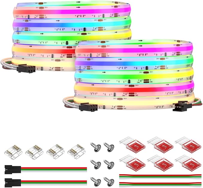 BTF-LIGHTING FCOB IP66 COB LED Strip WS2814 IC RGBW 3000K 2X16.4FT Total 32.8FT 784LED/m DC24V Flexible High Density Light 10mm Width for Indoor Decor(No Adapter or Controller)