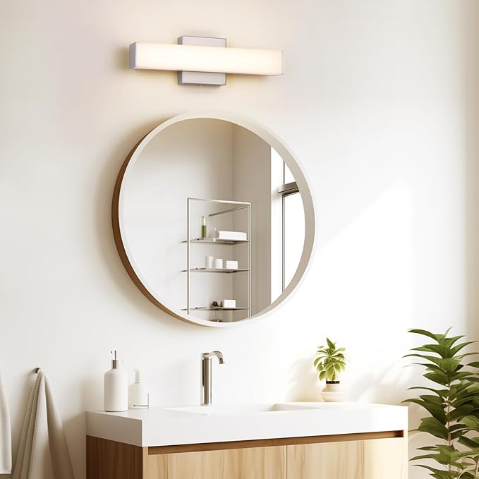 Brushed Nickel LED Vanity Lights for Bathroom 15.7inch Modern Bath Light Fixture Over Mirror 3 Color Temperature Adjustable 18W Anti-Fog Lighting for Bathroom, Dressing Table, Dressing Room