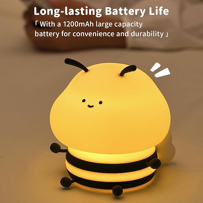 Little Bee Night Light, Cute LED Light, Silicone Dimmable Kids Bedroom Night Light, Rechargeable Bedside Touch Light, Fun Office Desk Lamp and Home Decor(Bee)…