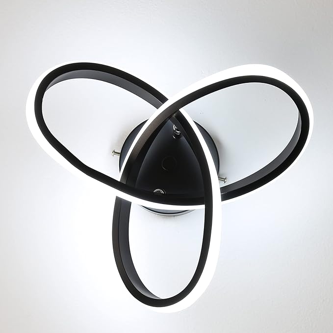 Modern LED Ceiling Light, 2 Rings Creative Black Hallway Ceiling Lighting 6000K Flush Mount Ceiling Lights for Kitchen Bathroom Cool White Light 22W (Black)