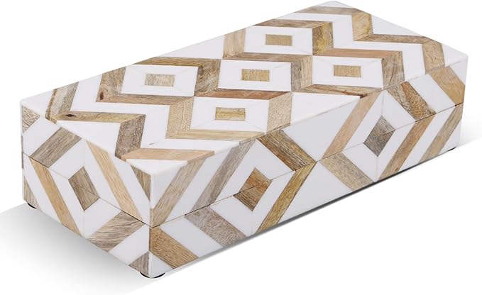 Handicrafts Home White Decorative Storage Box with Lid Wooden Coffee Table Storage Box Decorative Organizer for Living Room Decor – Resin Inlay Marquet Array Collection- 10x4.5x2.5