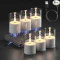 GenSwin Rechargeable Votive Candles Battery Operated, 6 Pack LED Candles with Charging Base, Acrylic Shell Tea Lights with 6H Timer for Halloween Decorations(Clear)