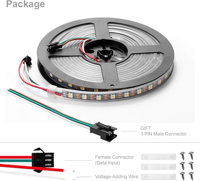 BTF-LIGHTING RGBW RGB+Warm White SK6812 (Similar WS2812B) 4 Colors in 1 LED Strip Individually Addressable 16.4ft 60Pixel/m 300LED Light Dream Color IP67 DC5V Black PCB (No Adapter or Controller)
