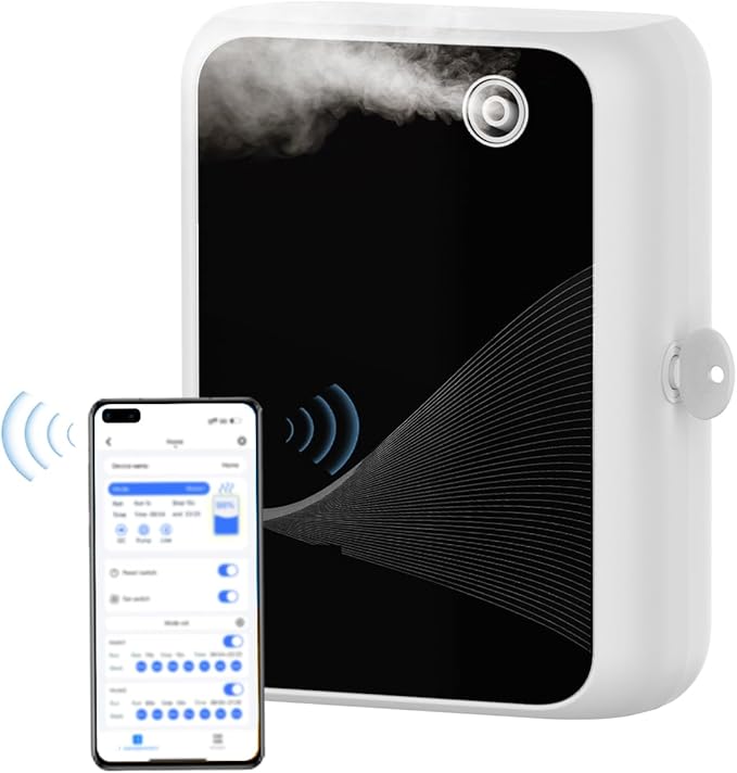 Waterless Essential Oil Diffuser-500ml Large Capacity,Smart App Control,Timer Function,Low Noise for Large Room up to 2000 sq.ft,for Home,Office,Hotel,Black-White Combo