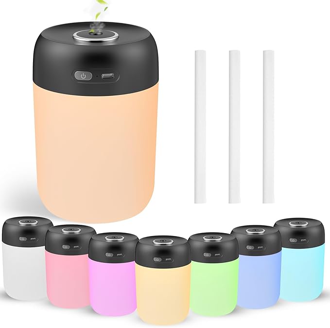 Portable Small Humidifier, 650ml Colorful Mini Humidifier for Bedroom, Office Desktop, Baby Room, Plants, Cool Mist Humidifiers(Black)