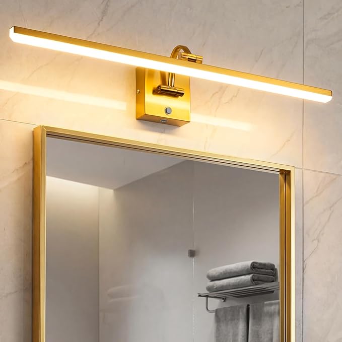 OSYNNIQ Bathroom Vanity Light, 34″ Modern Lighting Fixture Over Mirror Dimmable 16W 6000K LED Light Bar Rotatable Brass Gold Waterproof IP44 Wall Sconce for Makeup Shaving