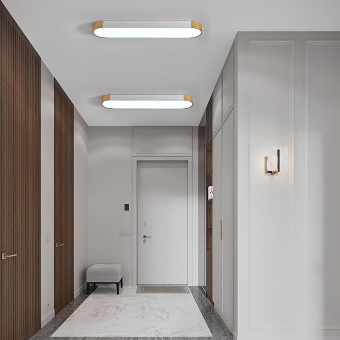 Tioolo Dimmable LED Ceiling Light with Remote 42W Kitchen Lighting Fixtures Ceiling White and Gold Long Ceiling Light Fixture 27.5 Inch Flush Mount Ceiling Lights for Kitchen Dining Room Hallway