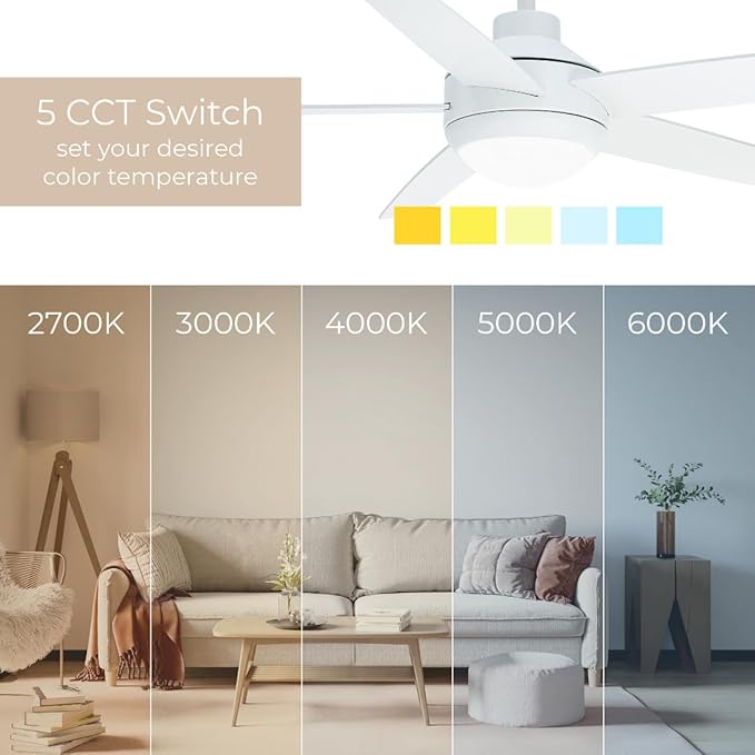 Airvana 52in 5-Blade Smart Indoor or Outdoor Ceiling Fan 2700K-6000K CCT Tunable Range LED Light Kit in Matte White Works With iOS or Android App