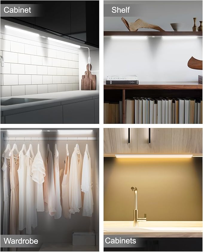 Daymeet 12 Inch Ultra Thin Dimmable Under Cabinet Lights Plug in, Under Cabinet Lighting, Multi-Color Super Bright LED Under Counter Lights Indoor Night Lights Bar for Kitchen, Shelf, Closet (2 Pack)