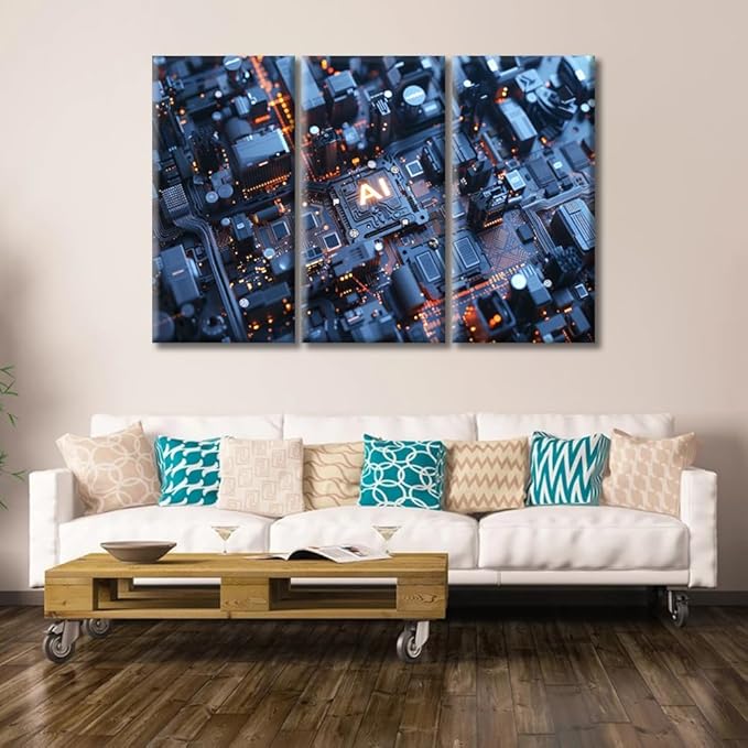 AI Advanced Circuitry Pictures Canvas Wall Art for Living Room Digital Intelligence Hub Large Wall Art Modern Artwork Home Decor Print On Canvas Ready to Hang for Bedroom Office 60"Wx40"H