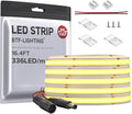 BTF-LIGHTING FCOB COB LED Strip Flexible High Density Uniform Light 8W/m 16.4FT DC24V Daylight White 6000K CRI 90+ 8mm Width Dimmable LED Ribbon for Indoor Decor(No Adapter or Controller)