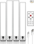 EZVALO Under Cabinet Lights, 14.5'' Motion Sensor Light Indoor Dimmable, 4000mAh Rechargeable Closet Lights 5700K with Remote Control, Wireless Under Counter Light for Kitchen,Cabinet,Bedroom（4Pcs）