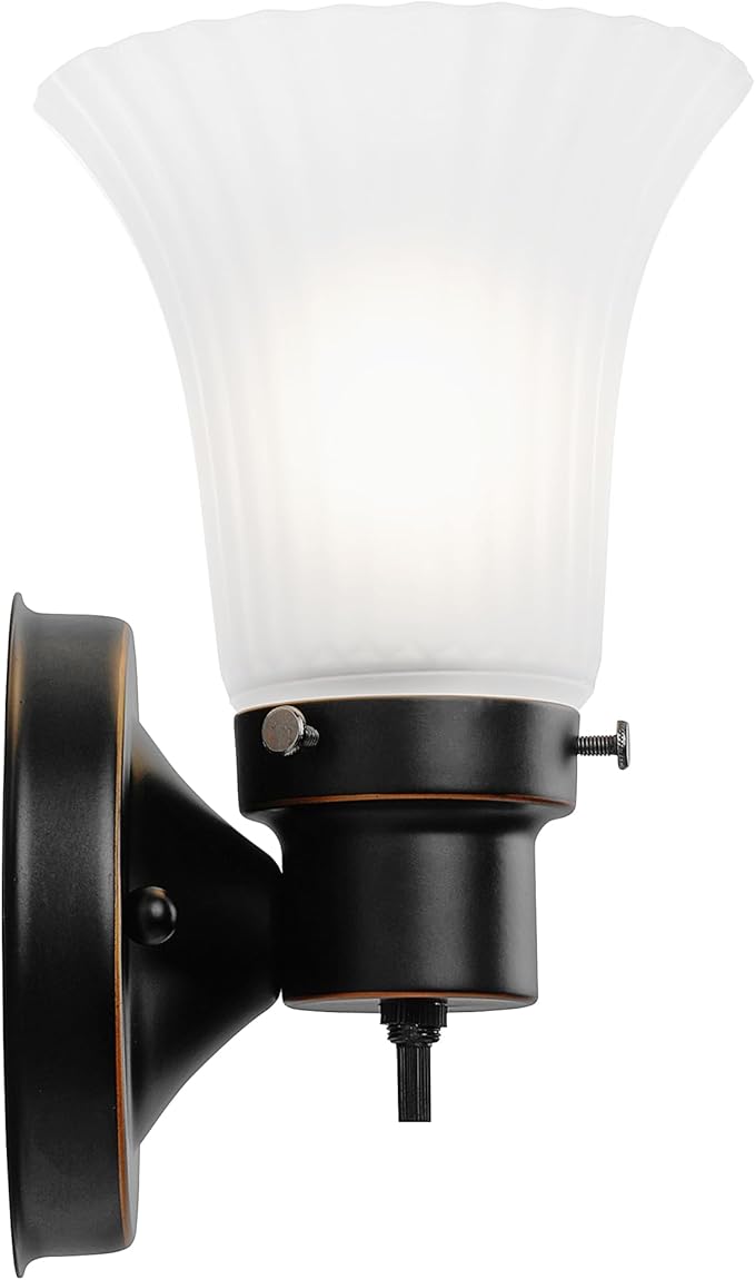 Design House Village Traditional 1-Light Indoor Dimmable Wall Sconce, Frosted Flute Glass, Twist On/Off Switch, Bathroom Bedroom Hallway, Oil-Rubbed Bronze, 8.25 in H x 5.1 in W, Uses 60W Bulb, 505115