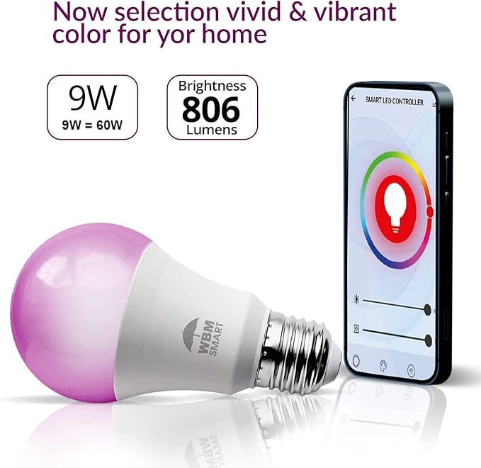 Himalayan Glow LED Light Bulb, RGB Color Changing & Dimmable, 9.5 Watts WiFi Control Multicolor Bulb, Compatible with Alexa, Google Home & Mobile App, Best for Home Décor - 2 Counts