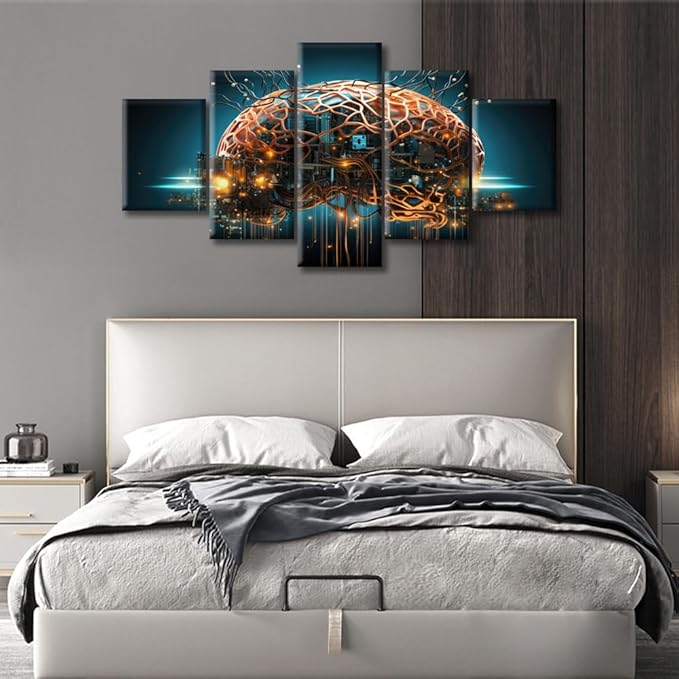 Artificial Intelligence Wall Paintings for Living Room Brain Nervous System Modern Office Wall Art Wall Decor Brain Canvas Wall Art for Bedroom Artwork Decoration Framed Ready to Hang, (60"Wx32"H)