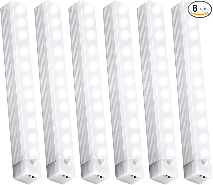6 Pack Under Cabinet Light,Motion Sensor LED Lights with Magnetic 8 inch，Rechargeable Indoor Wireless Closet Lights for,Kitchen,Stairs Cabinet