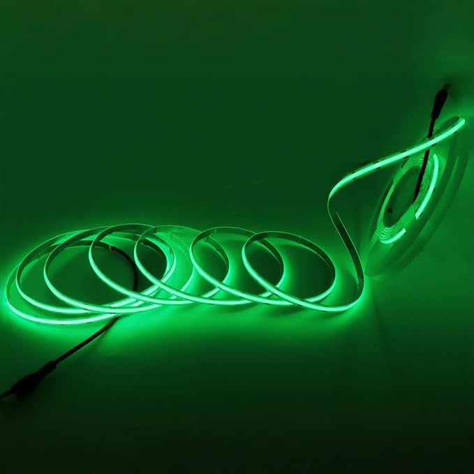 IP65 COB LED Strip Light, 480LEDs/m High Density Green, 16.4FT DC12V Flexible Cuttable, CRI90+ Uniform No-Spot Lighting for Kitchen,Bathroom&Under Cabinet, Home DIY Lighting Projects(No Power Supply)