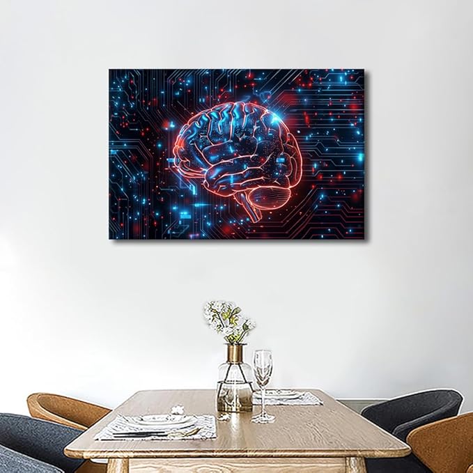 TUMOVO Digital Human Brain Decor for Bedroom Artificial Intelligence Technology Canvas Wall Art for Living Room Posters for Bedroom Futuristic Technology Paintings Artwork 16" Wx24 Hx1 Panel