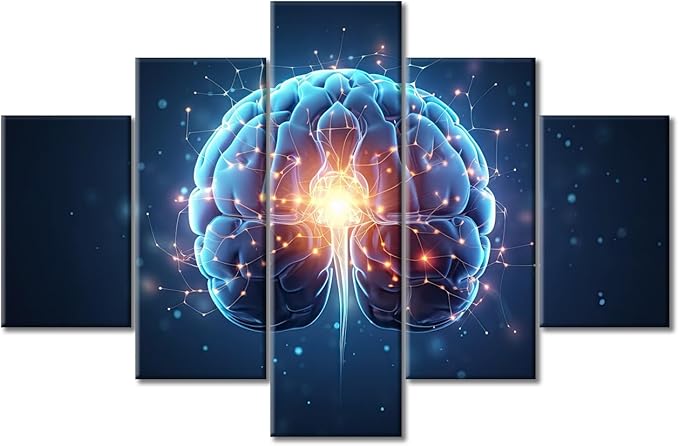 Office Wall Art Abstract Human Brain Large Canvas Wall Art Brain Power Lightning Contemporary Modern Artwork Brain Pictures Wall Art for Living Room Bedroom Framed Ready to Hang (60"Wx40"H)