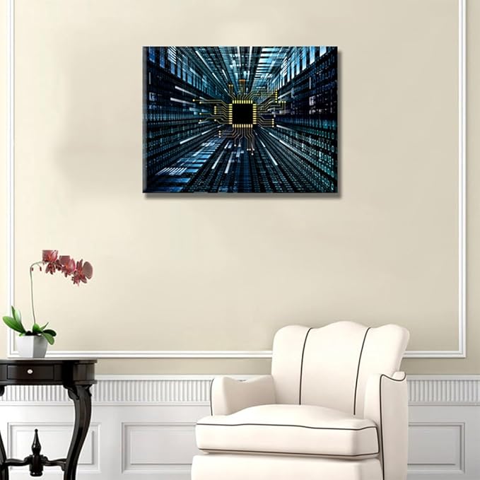 LSIUHWUWI 1 Piece Digital Circuit and Number Graphics Pictures for Bedroom Abstract Design Wall Decorations Circuit Board Home Decor Posters and Prints Ready to Hang Artwork for Home Walls 12X16 INCH