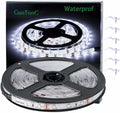 16.4ft/5m White LED Strip Lights, Waterproof & Cuttable 300 SMD 2835 Tape, 6000K 12V Flexible Ribbon for Kitchen, Cabinet, Indoor/Outdoor Lighting (No Power Supply)