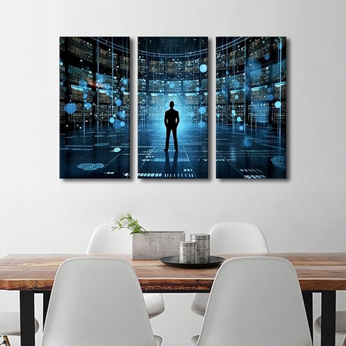 TUMOVO Modern Wall Art Multi Panel Data Driven Decision Making Big Data Internet of Things Analytics Data Management Picture Prints on Canvas for Living Room Decoration, Ready to Hang, 36" Wx24 H