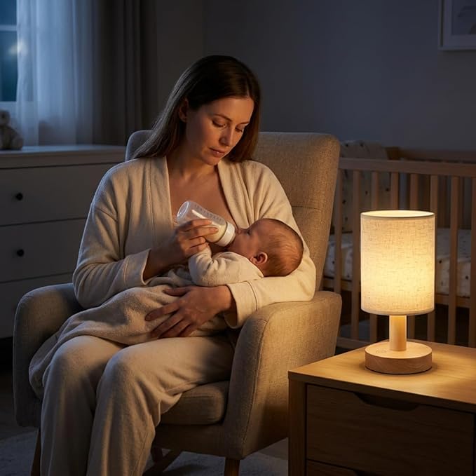 Small Cordless Bedside Table Lamp, Rechargeable 2200mAh Battery Powered Lamp with Touch Control, 2700K Warm Dimmable Lamp Natural Wood Base Linen Shade for Bedroom Dorm Nursery Outdoor Patio Camping