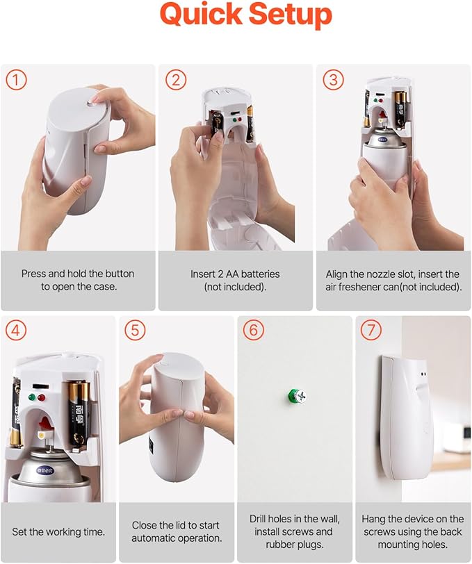 Happybuy Automatic Air Freshener Spray Dispenser (2 - Pack), Wall - Mountable or Freestanding, Battery - Powered, with Multiple Time Settings for Home, Indoor Spaces like Bathrooms, White