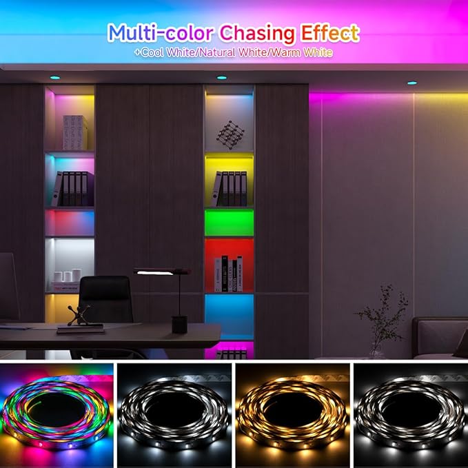 BTF-LIGHTING SK6812(Similar WS2812B) UL Listed RGBW RGB+Cool White(6000K) Individually Addressable DC12V 16.4FT 30LED/m 4 Colors in 1 Light Dream LED Strip IP30 White PCB(No Adapter or Controller)