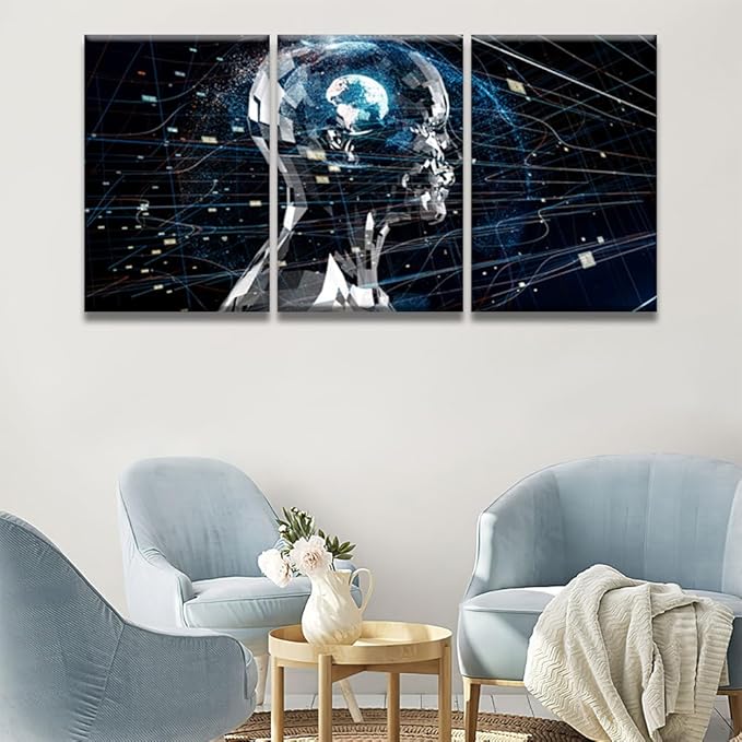 Wall Art for Living Room 3 Artificial Intelligence Pictures Posters for Home Room Office Wall Decoration, Wall Art Artwork Wooden Framed Gallery-Wrapped Ready to Hang, 16x24inchx3
