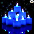 Amagic 24 Pack Blue LED Tea Lights, Flameless Votive Candles, Electric Fake Colored Candles, Battery Operated Tealights Candles for Halloween, Christmas, Home Decor, Wedding Table Centerpiece, Party