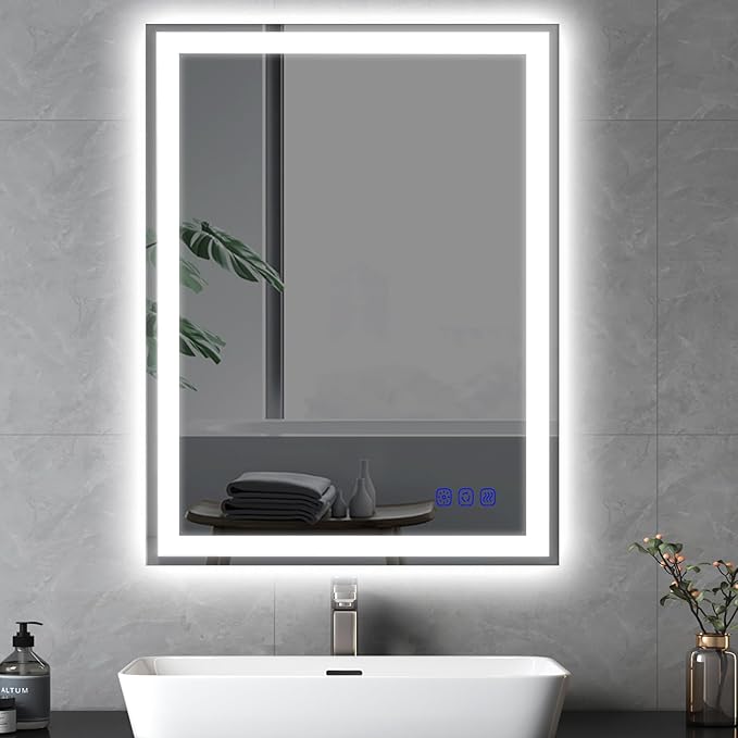 32x24 LED Bathroom Mirror with Lights LED Mirror for Bathroom Makeup Vanity Smart Mirror Lighted Front & Backlit,Stepless Dimmable Adjustable Brightness,Touch Switch,Shatterproof,Anti-Fog