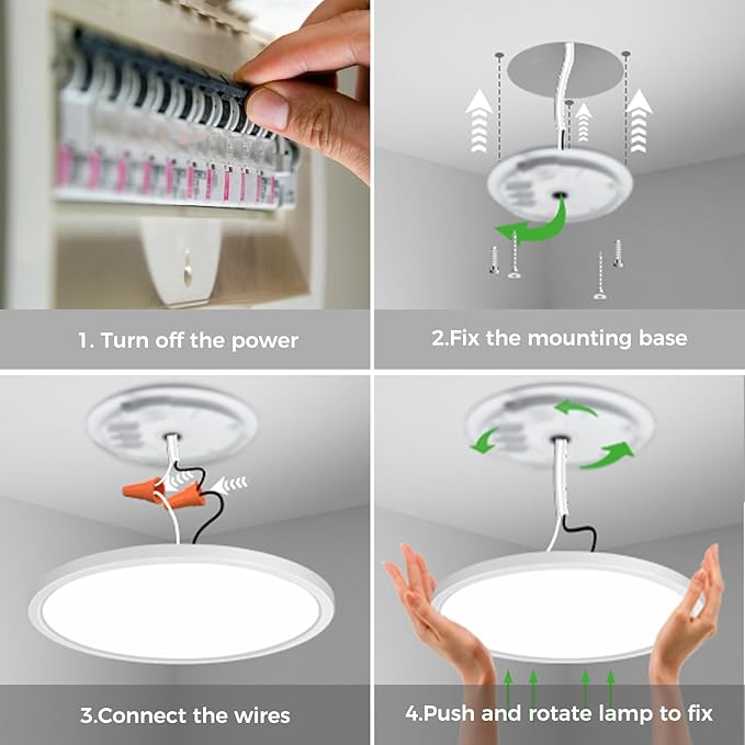 zemty 19 Inch LED Ceiling Lights with Night Light 1800K, 36W 3600lm Light Fixtures with Remote Control, 3000K-6500K Adjustable, Dimmable Low Profile Ceiling Lamp for Bedroom Dining Room Kitchen-White